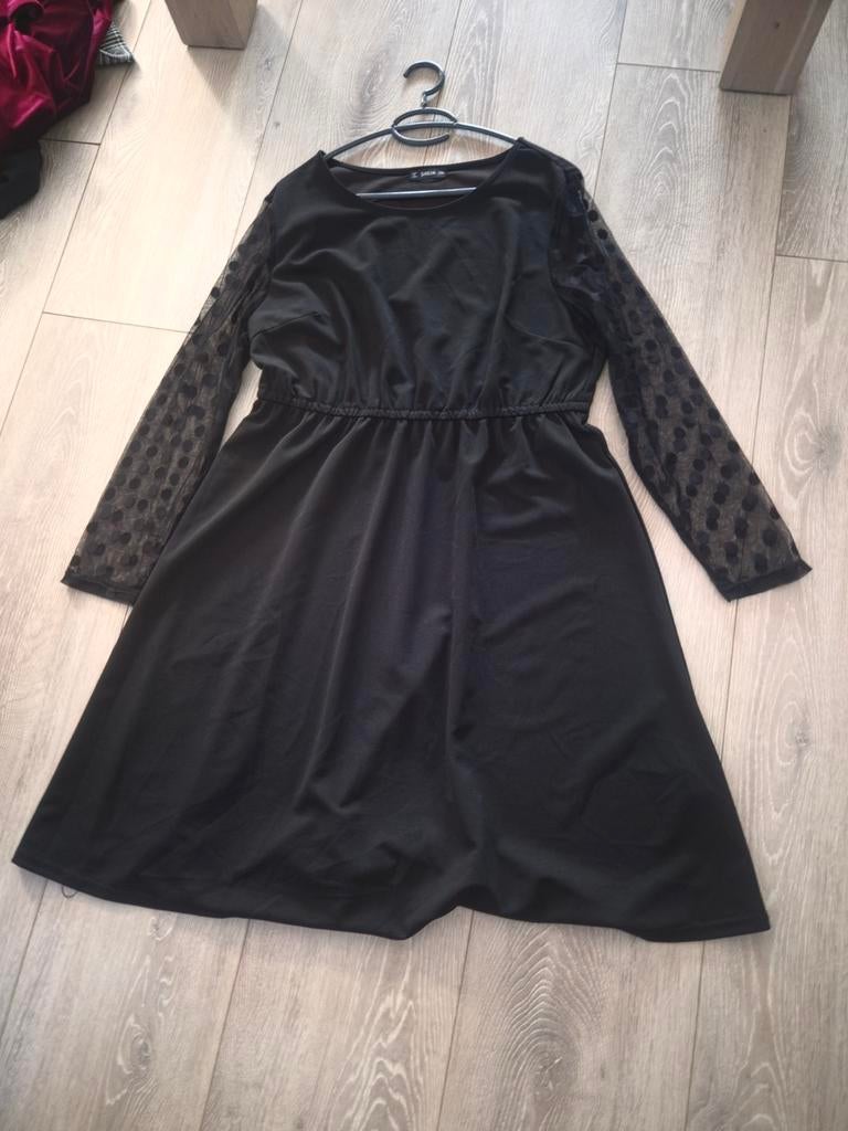 Zwarte jurk 2XL Maat 46 met transparante mouwen, Zwart, Maat 46/48 (XL) of groter, Ophalen of Verzenden, Zo goed als nieuw