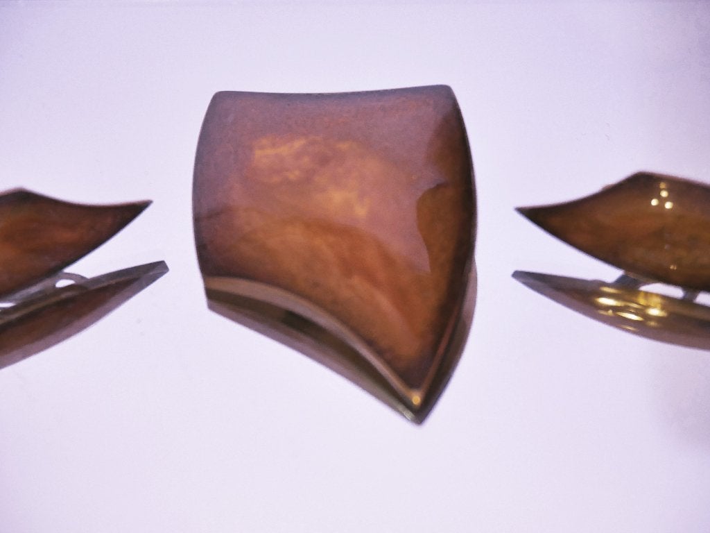 Set vintage oorbellen en hanger bruin steen (Tiger Eye), Sieraden, Tassen en Uiterlijk, Oorbellen, Overige materialen, Hangers