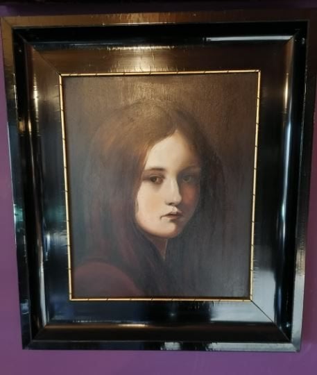 antiek portret schilderij meisje Biedermeier op paneel, Ophalen, Paneel, Portret of Personen, Gesigneerd