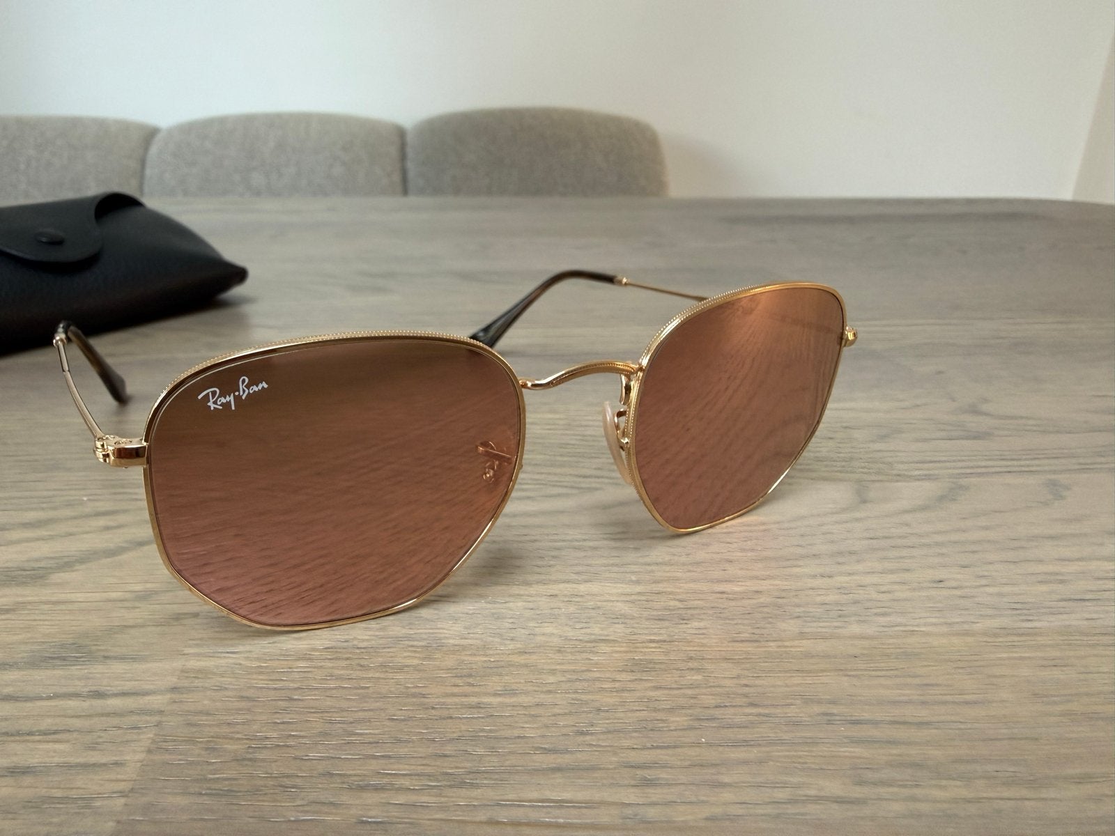 Ray-Ban Hexagonal Flat Zonnebril RB 3548-N Goud/Brons, Zonnebril, Bruin, Ophalen of Verzenden, Zo goed als nieuw