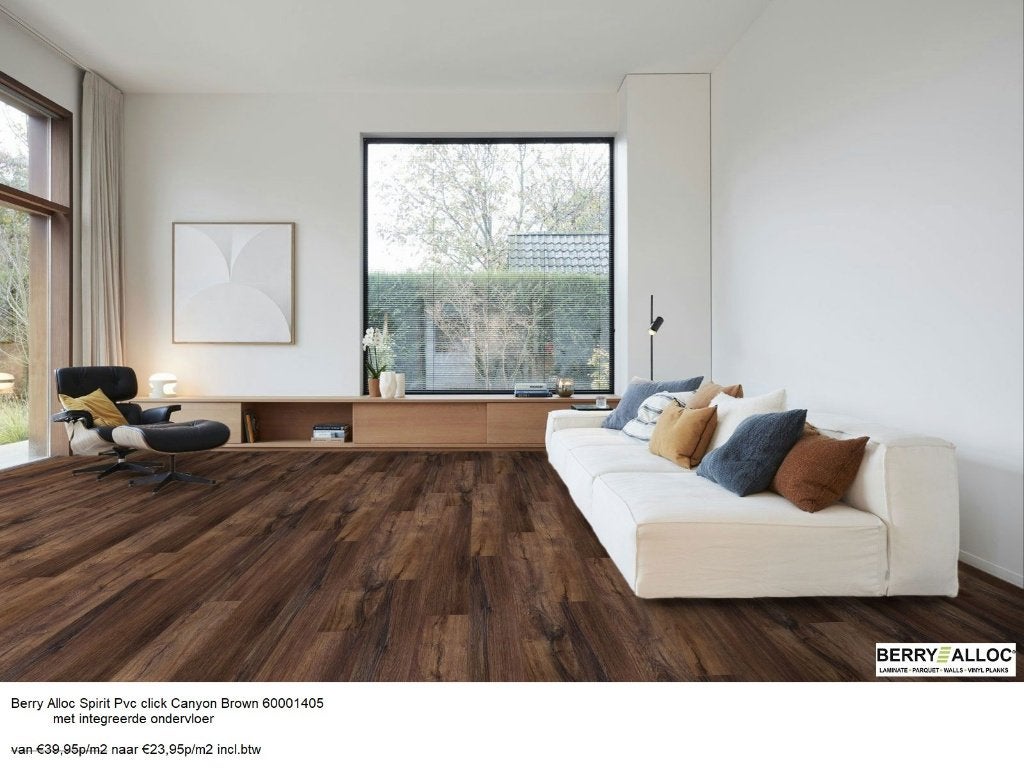 Pvc click Spirit Canyon Brown met integreerde ondervloer, Bruin, 75 m² of meer, Ophalen of Verzenden, Laminaat
