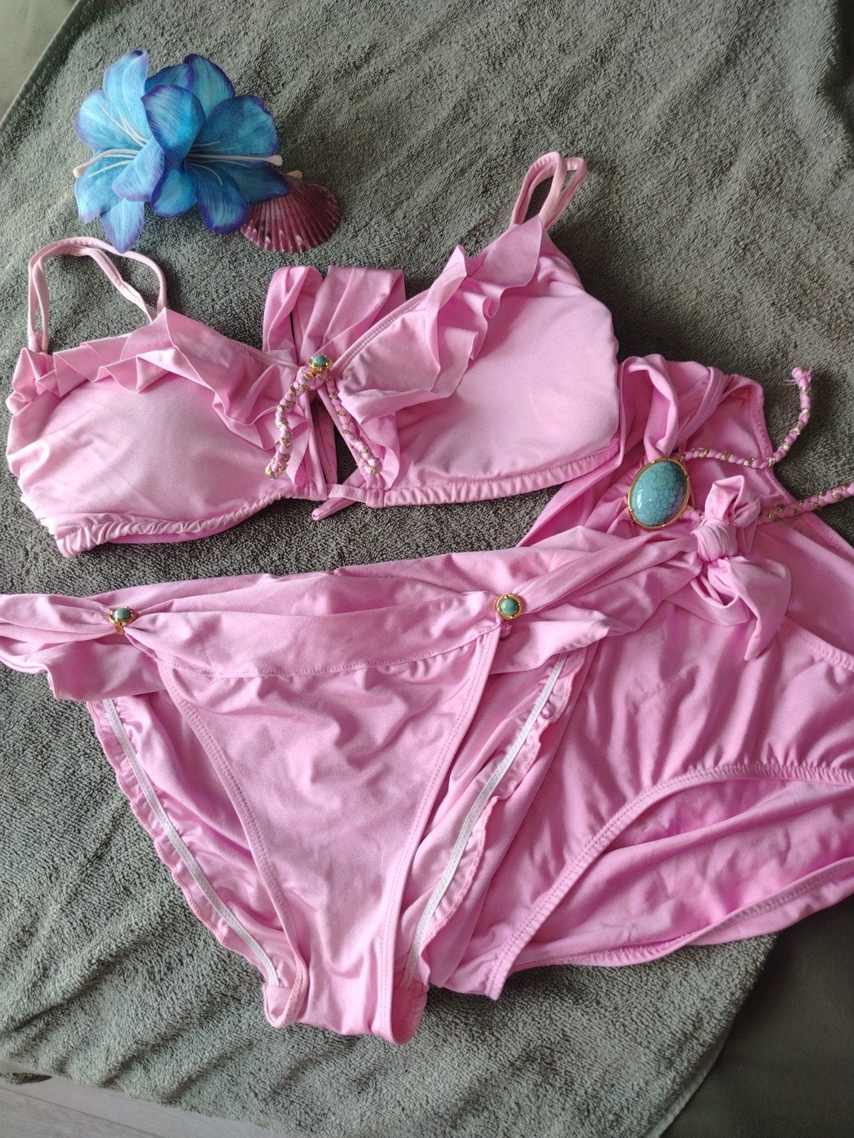 Roze Boho Bikini Set met Gouden Details, Ophalen of Verzenden, Zo goed als nieuw, Roze, Boho