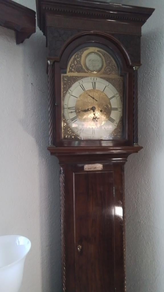 Engelse staande klok mahonie hoog 210 x55, Ophalen