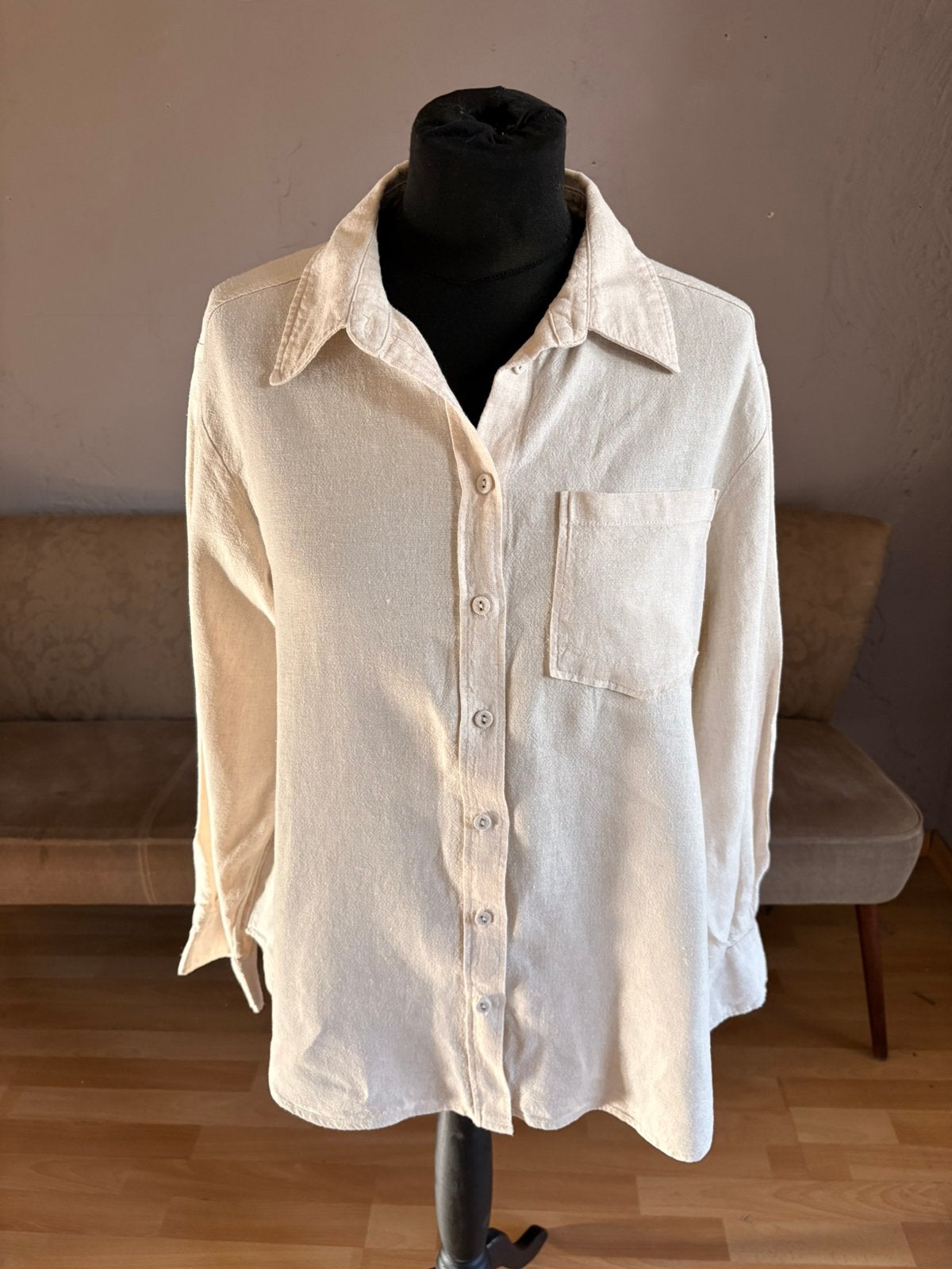 YAS mooie beige linnen set blouse & wide leg broek mt 40, Kleding | Dames, Ophalen of Verzenden, Zo goed als nieuw, Maat 38/40 (M)