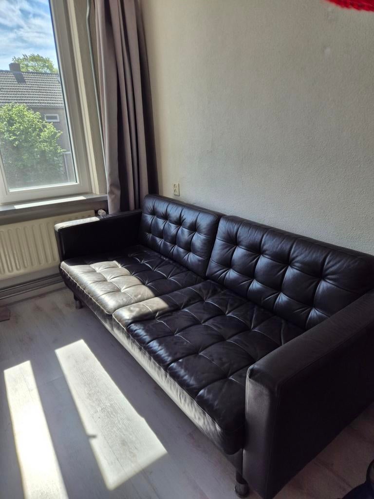 IKEA leren bank Landskrona (bruin), Gebruikt, Driepersoons, Ophalen of Verzenden, Rechte bank
