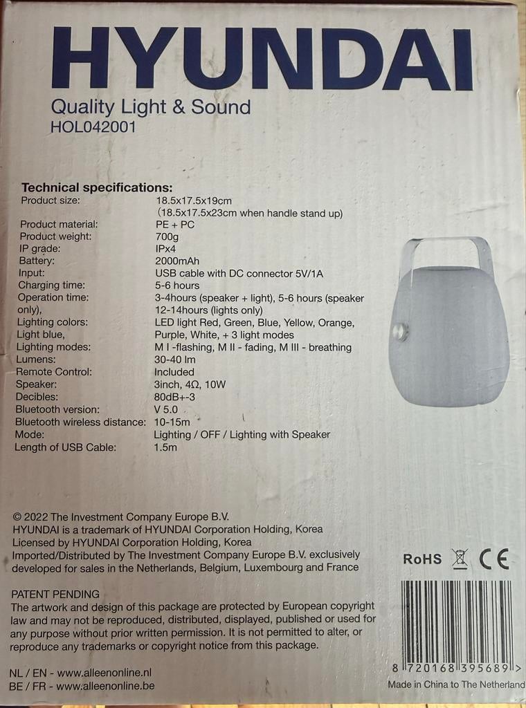 Hyundai Bluetooth Beat Light Speaker - Multicolor LED, Ophalen of Verzenden, Nieuw, Minder dan 60 watt, Overige typen