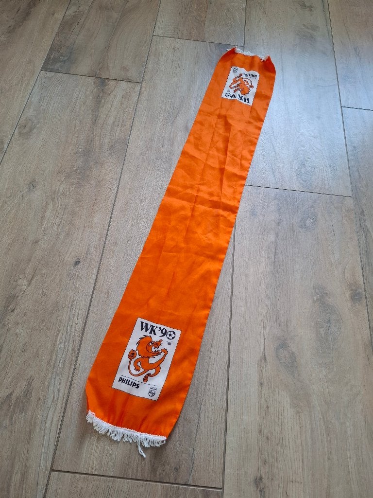 WK '90 Philips - oranje sjaal, Ophalen of Verzenden, Gebruikt, Overige binnenlandse clubs, Vaantje of Sjaal