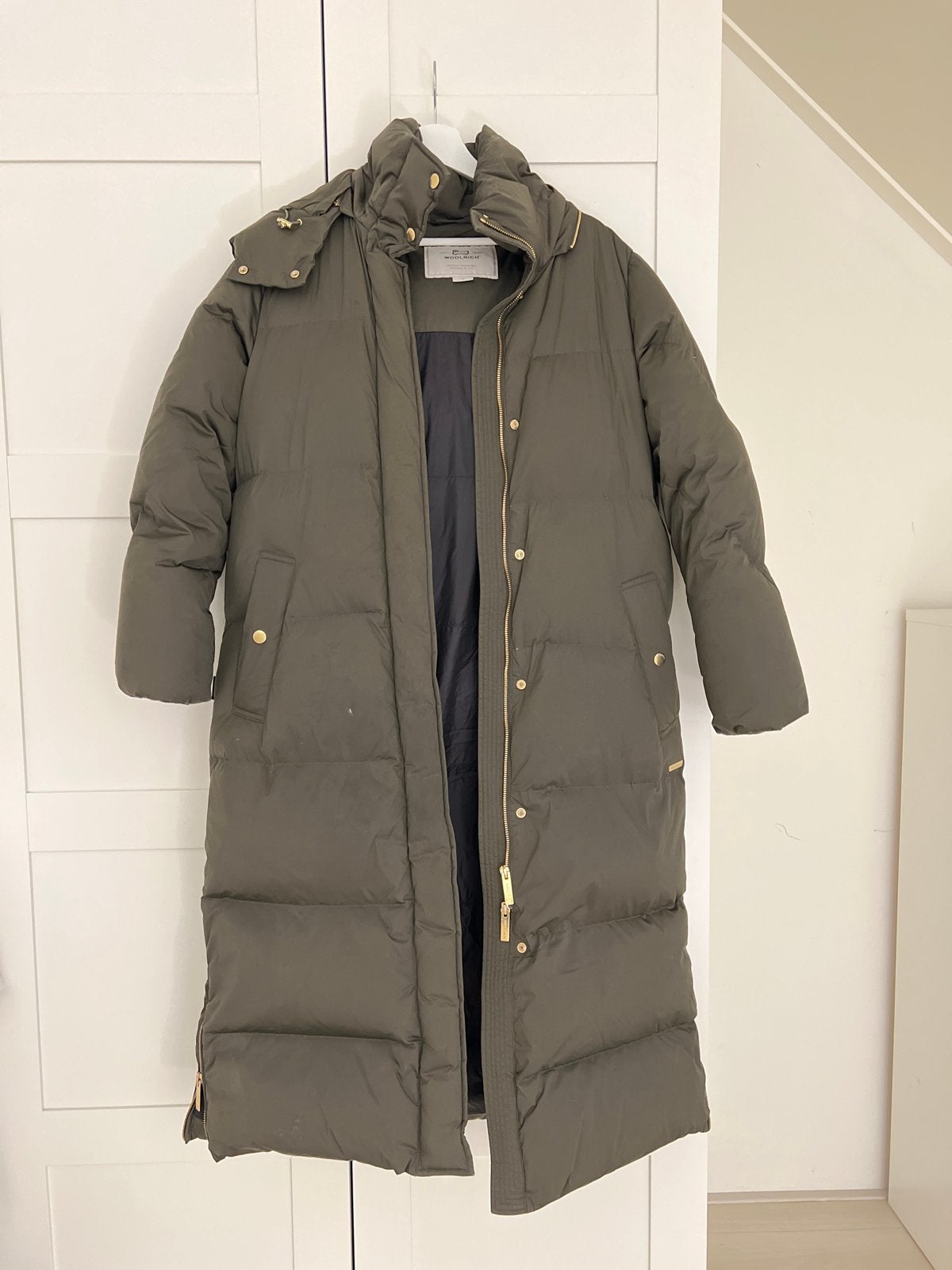 Woolrich lange gewatteerde jas - Maat M, Ophalen, Zo goed als nieuw, Maat 38/40 (M), Groen