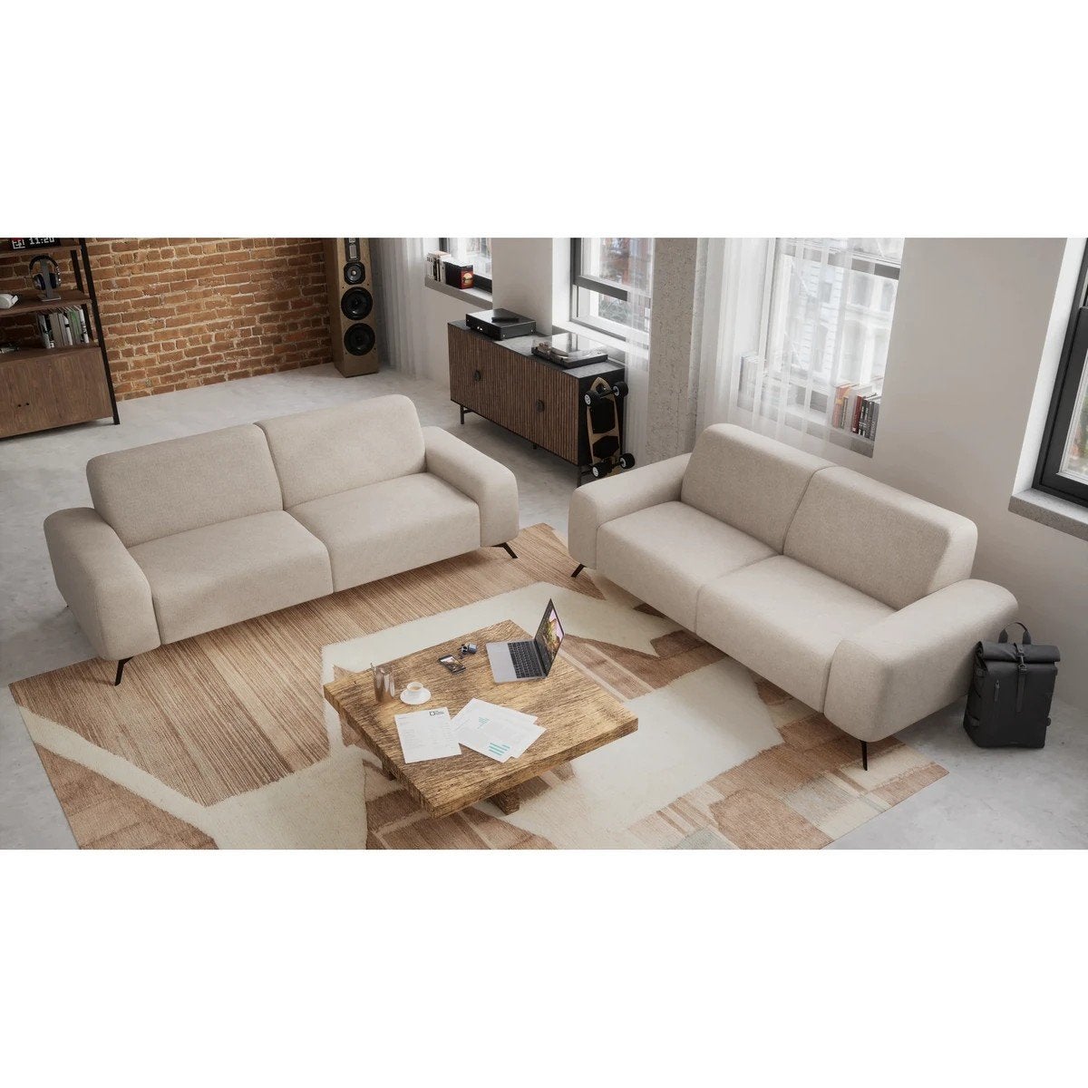 3-Zitsbank SOHO - Beige met Industriële Charme, 75 tot 100 cm, Ophalen of Verzenden, Industrieel, Modern, Stedelijk, 200 tot 250 cm