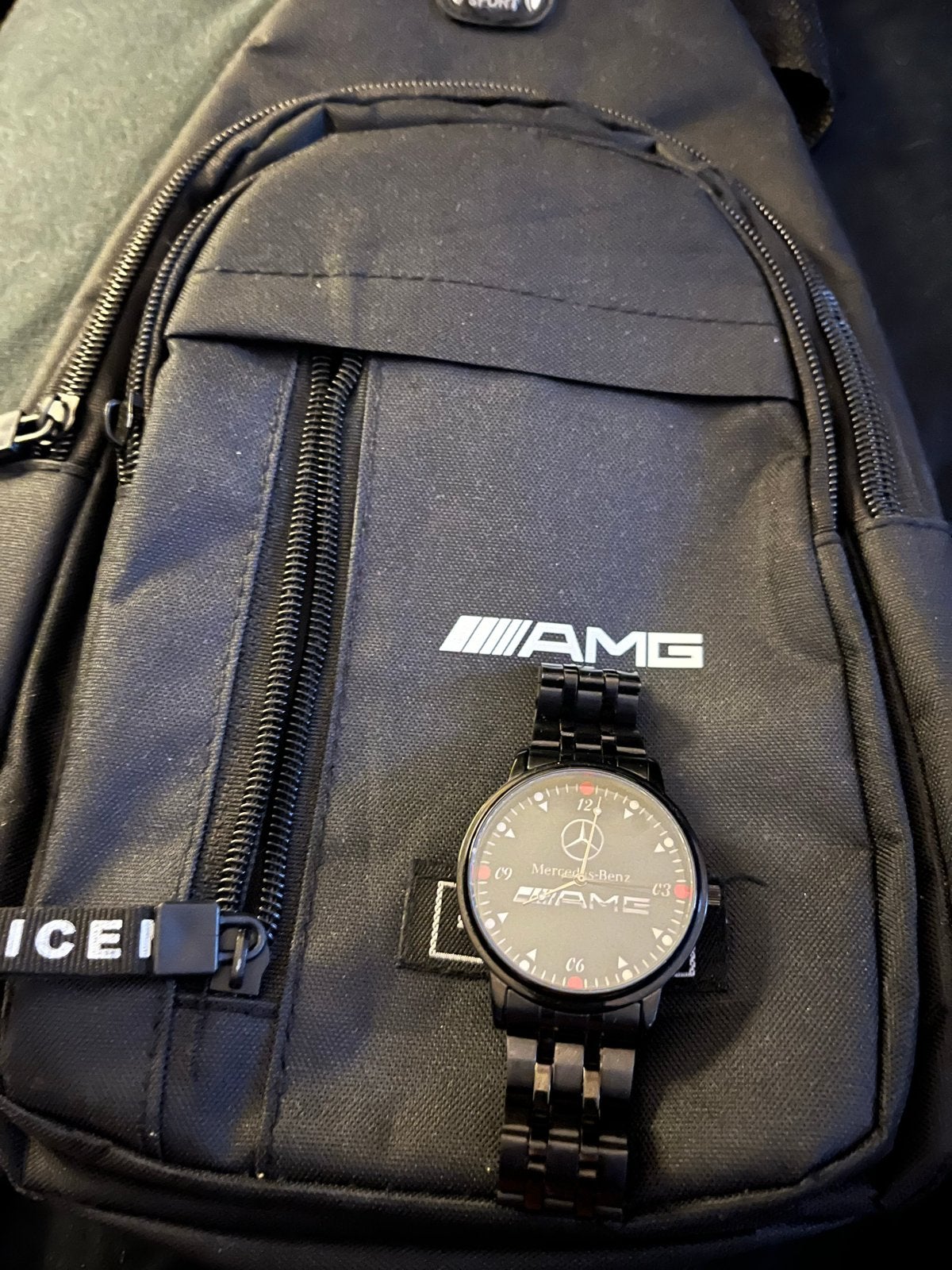 Nieuwstaat AMG Heren Horloge + Schoudertas - Uniek!, Overige merken, Staal, Verzenden, Polshorloge
