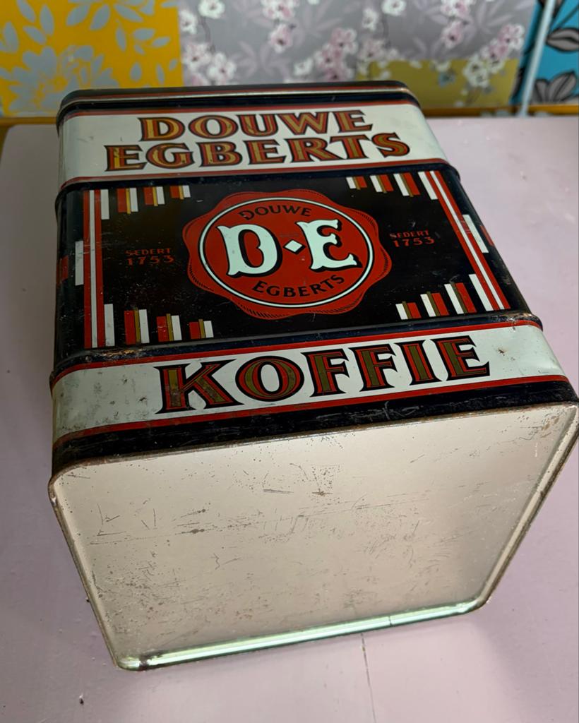 Groot Vintage Douwe Egberts Koffieblik Zwart-Rood Jaren '80/, Verzamelen, Blikken, Ophalen, Gebruikt, Koffie, Douwe Egberts