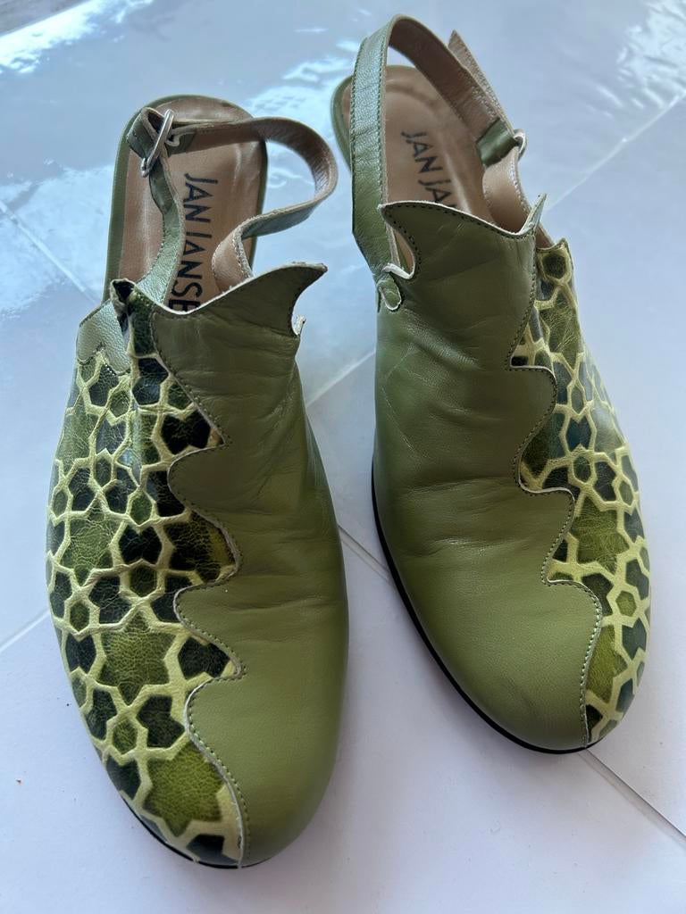 Jan Jansen Groene Slingback Pumps Maat 38, Ophalen, Zo goed als nieuw, Groen, Pumps