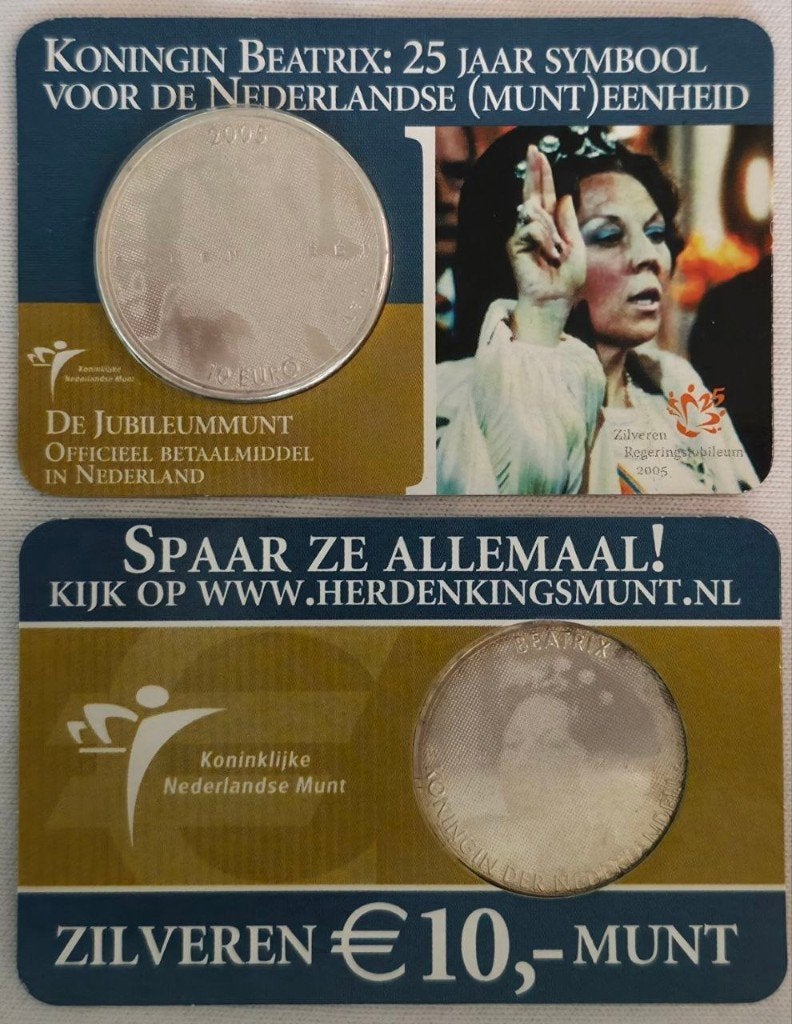 Nederland €10 – Jubileummunt – Coincard – Zilver, Koningin Beatrix, Zilver, Euro's, Ophalen of Verzenden
