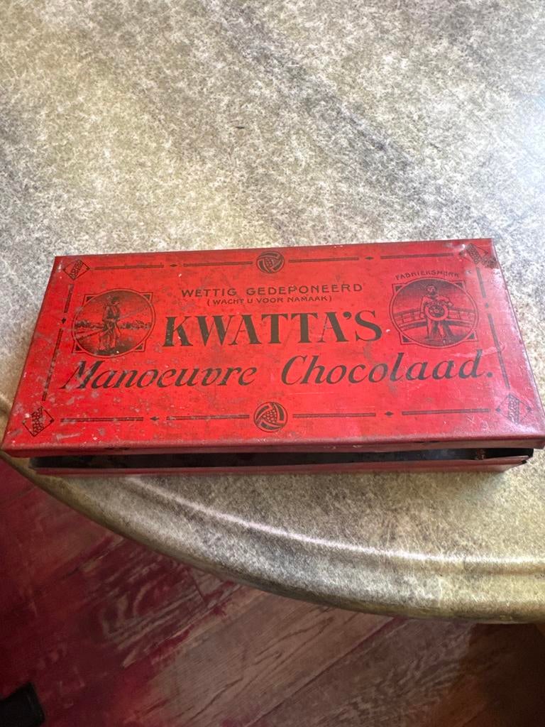 Vintage Kwatta's Manoeuvre Chocolade Blik, Ophalen of Verzenden, Gebruikt, Overige, Overige merken