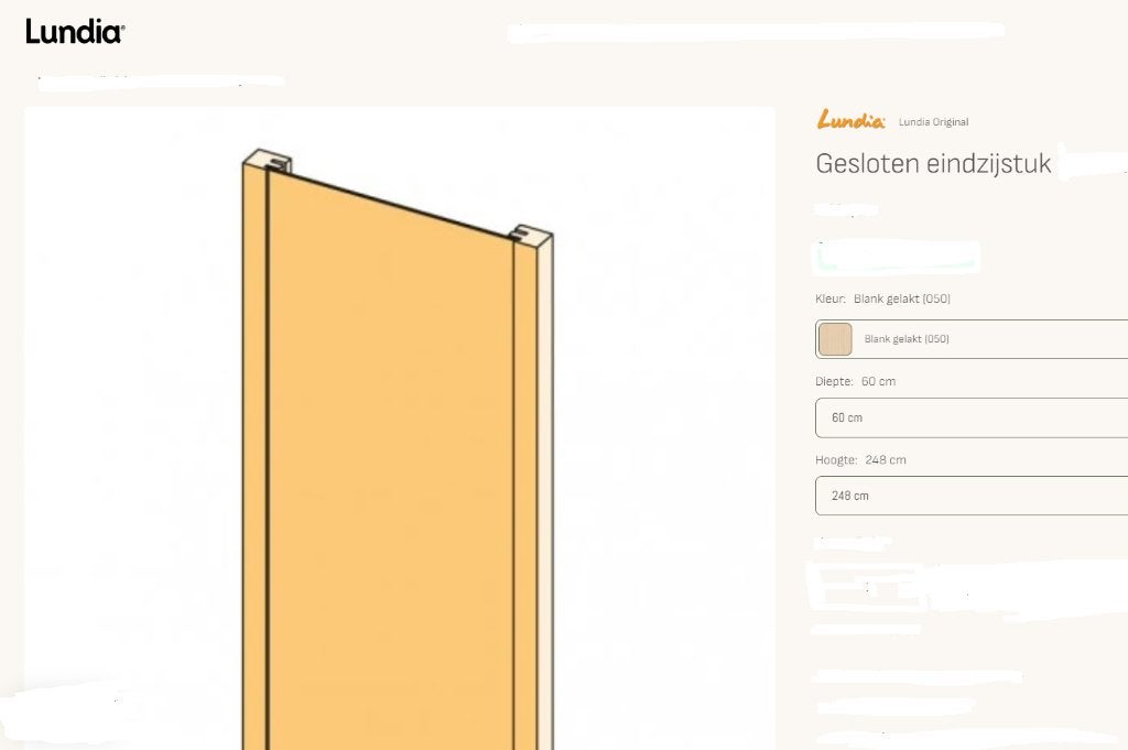 Lundia gesloten eindzijstuk staander 248x60 blank gelakt, Ophalen, Gebruikt