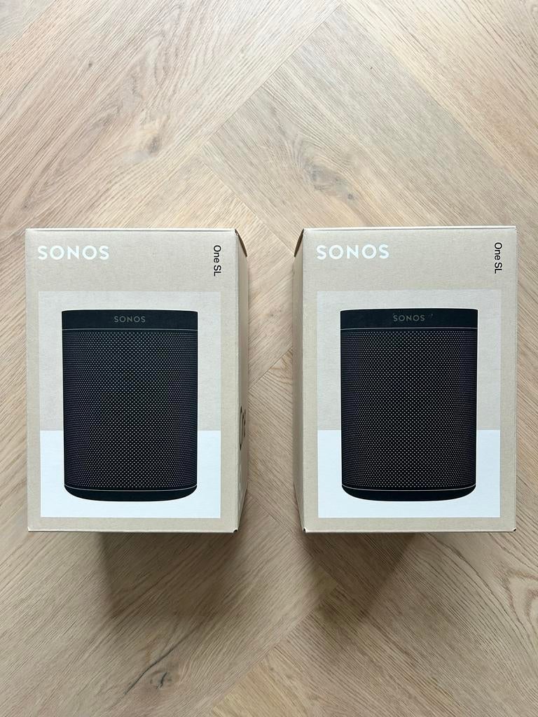 2x Sonos One SL Zwart met Flexson wandbeugels, Ophalen, Zo goed als nieuw, Front, Rear of Stereo speakers, Sonos