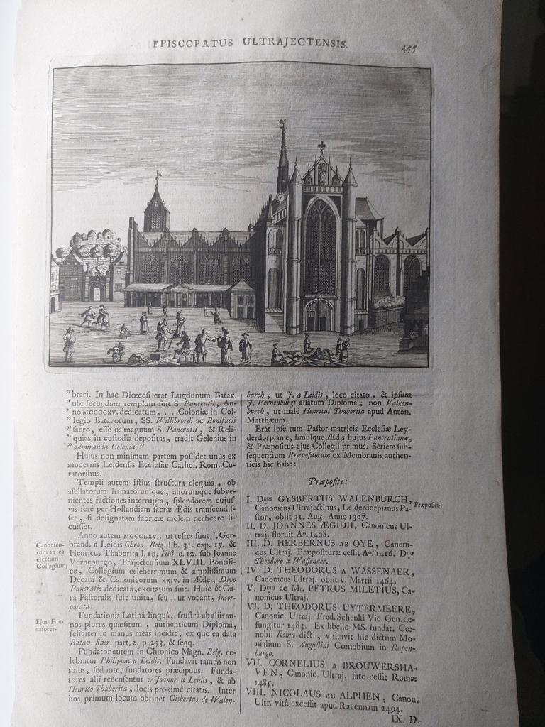 17 / Hooglandse Kerk te Leiden Gravure uit 1733, Antiek en Kunst, Kunst | Etsen en Gravures, Ophalen of Verzenden
