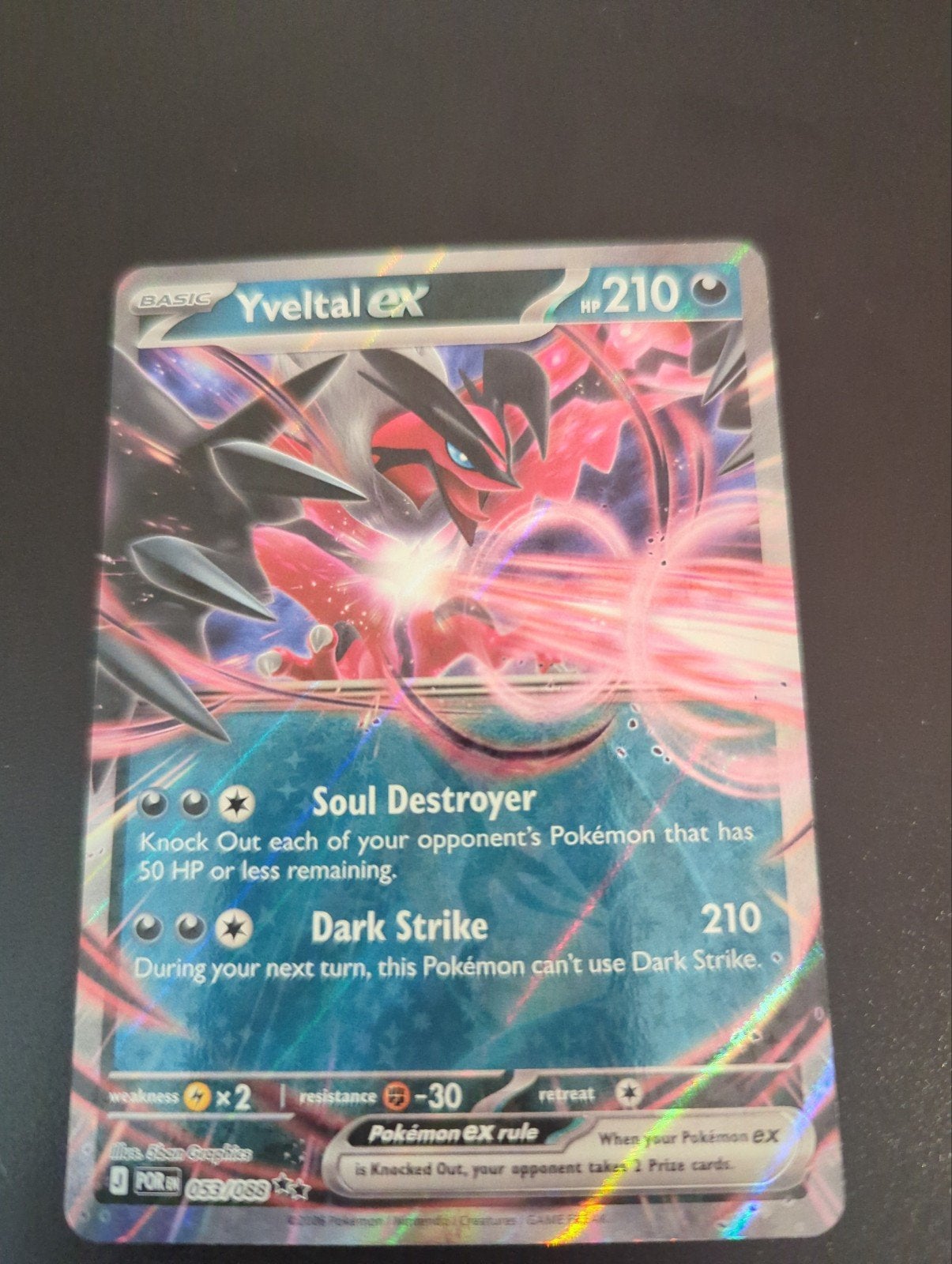 Yveltal ex Pokémon kaart 053/088 perfect order, Ophalen of Verzenden, Zo goed als nieuw, Losse kaart, Foil