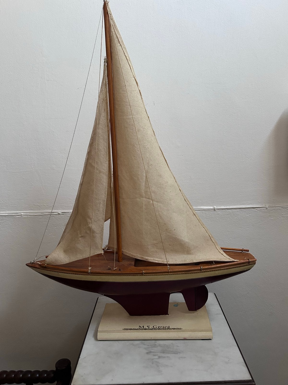 Vintage Zeilboot Model M.S. Gerard - Houten Scheepsmodel, Hobby en Vrije tijd, Modelbouw | Boten en Schepen, Ophalen, Gebruikt