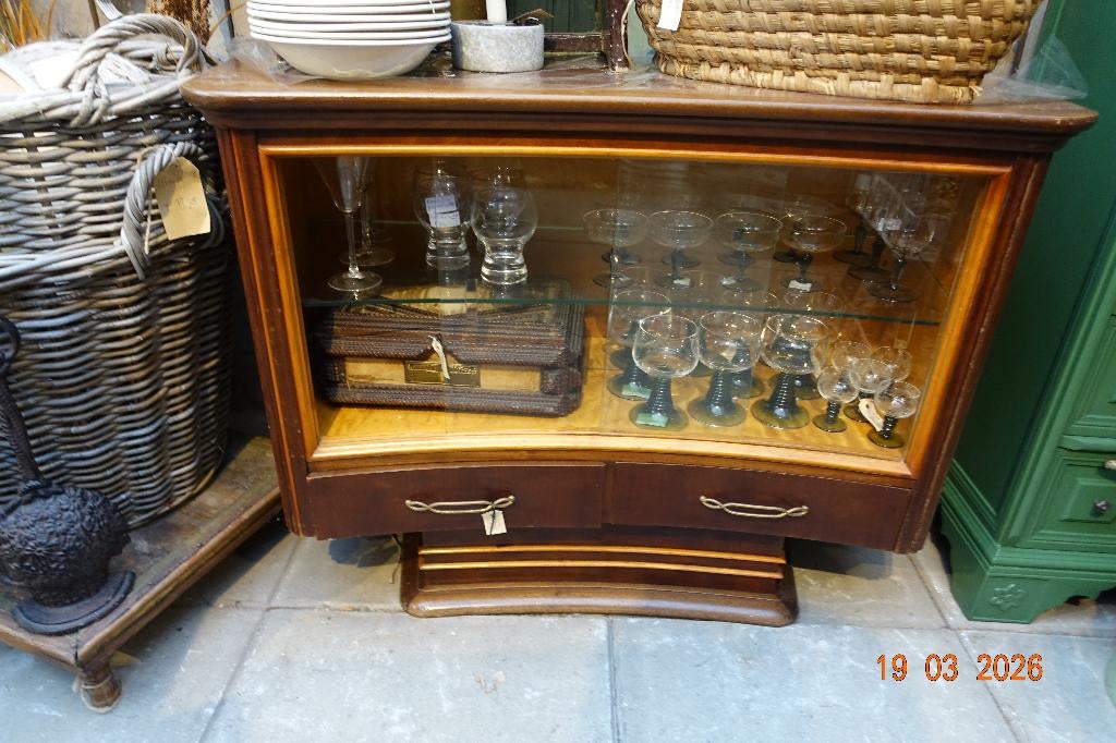 Vintage vitrinekast/theekastje, Ophalen, Met plank(en), Gebruikt, 50 tot 100 cm