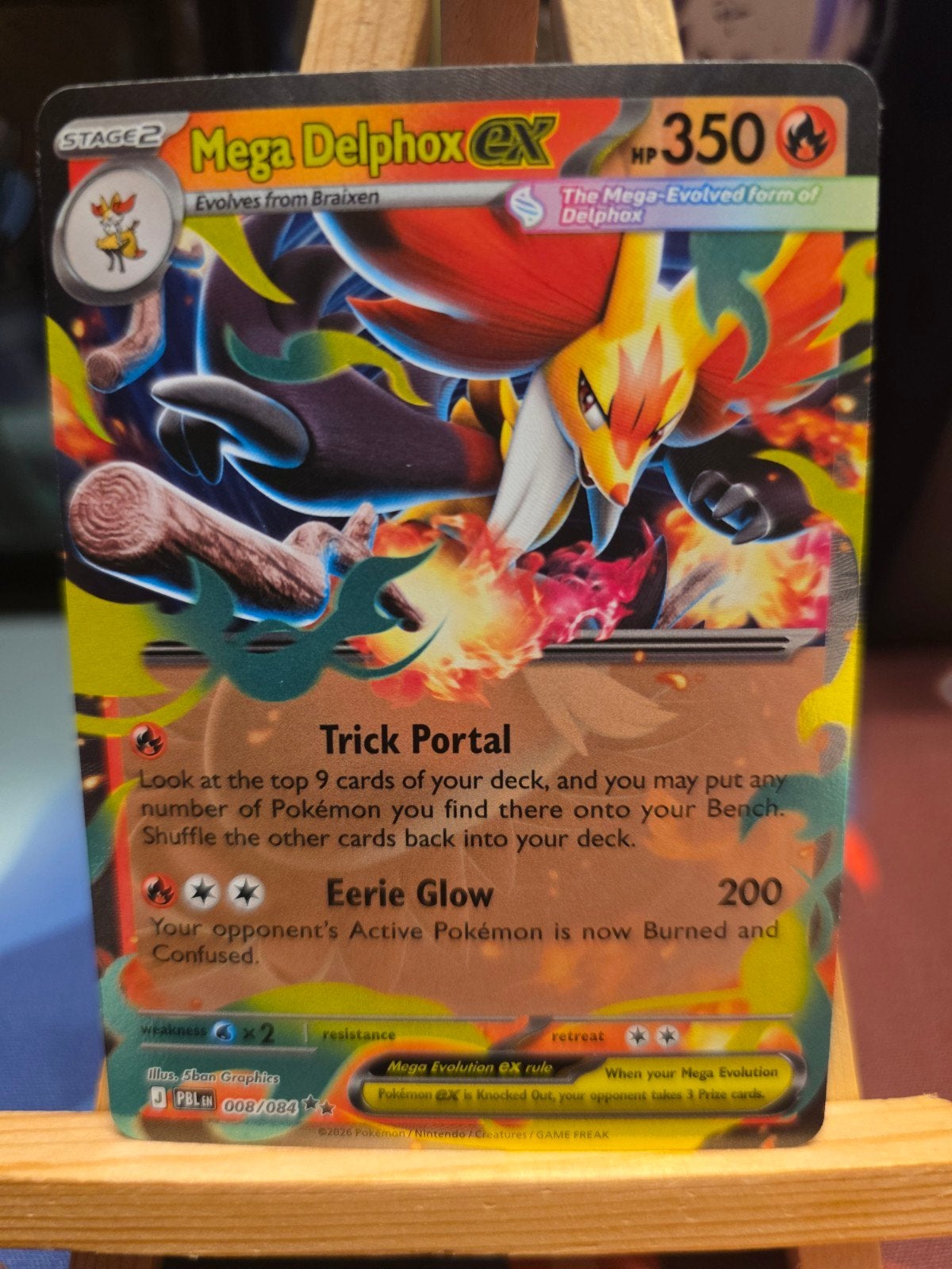 Pokemon Pitch Black Mega Delphox Ex 008/084, Ophalen, Zo goed als nieuw, Losse kaart, Foil