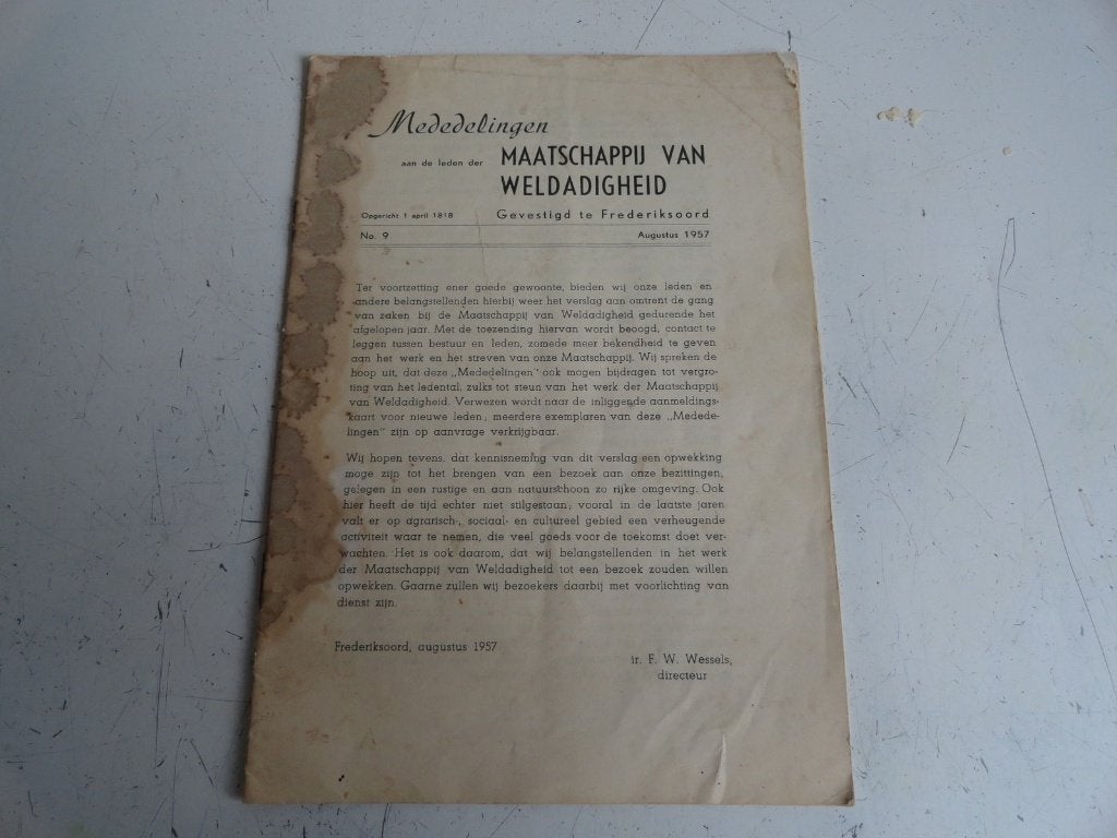 Mededelingen Maatschappij v Weldadigheid Frederiksoord 1956, Ophalen of Verzenden