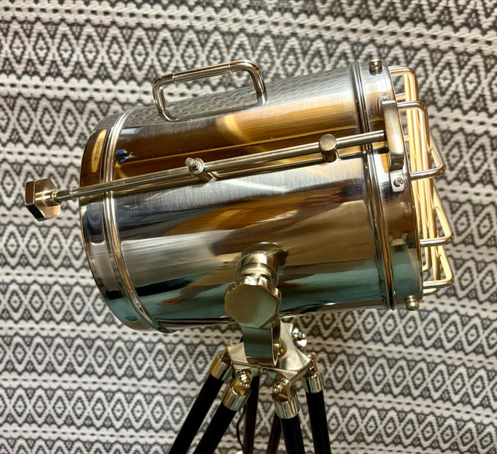 Vintage Industriële Driepoot Vloerlamp - Nautische Spot, Ophalen, Nieuw, Hout, 100 tot 150 cm