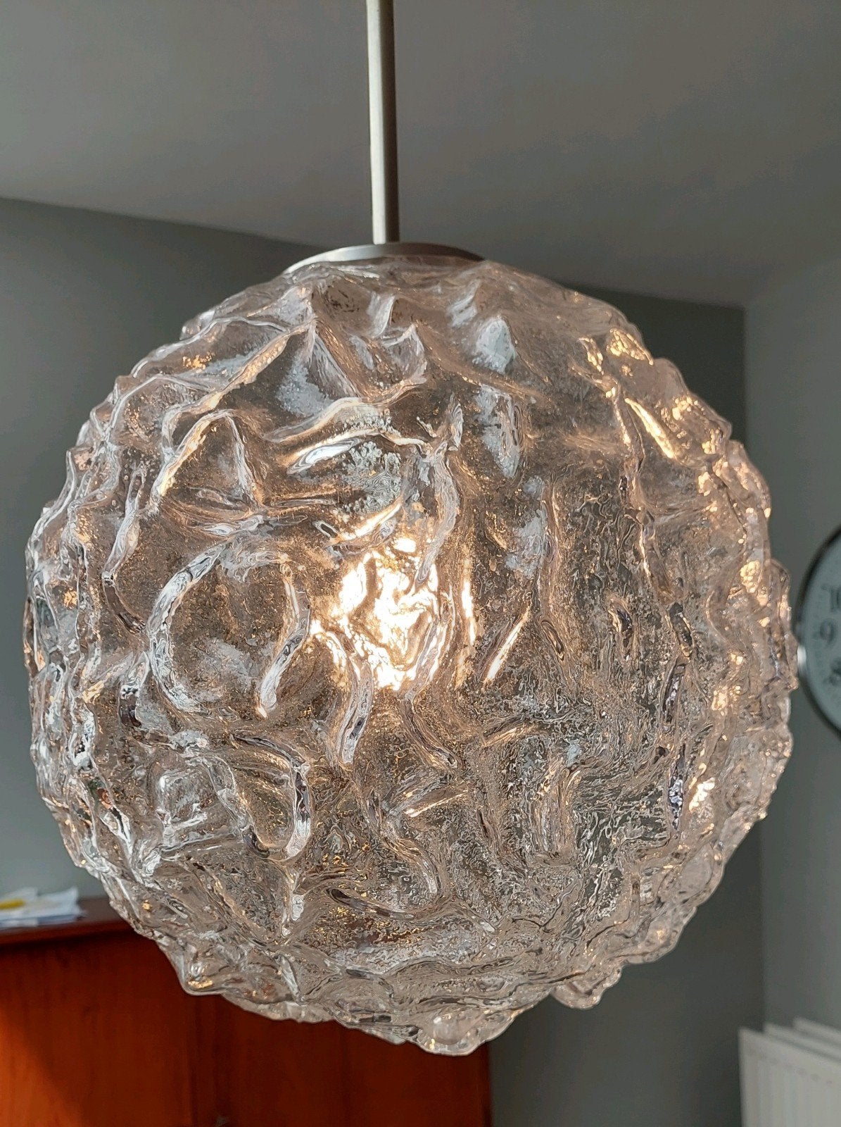 Glazen vintage hillebrand hanglamp ice structuur jaren70 igs, Ophalen, Glas