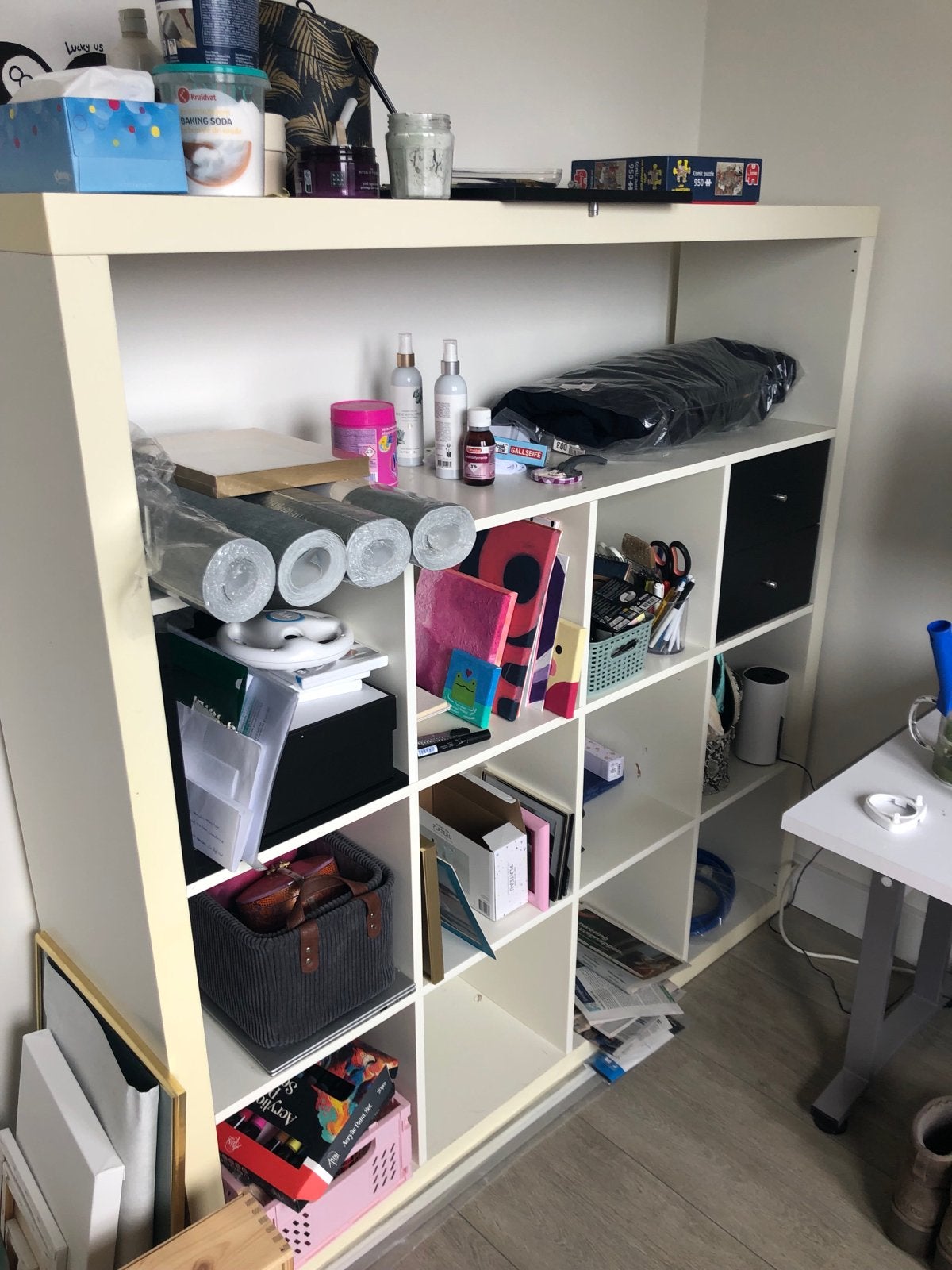 Ikea kallax 16 vakken met laatje en kastje, Huis en Inrichting, Kasten | Boekenkasten, Ophalen, Met plank(en), Gebruikt, 100 tot 150 cm