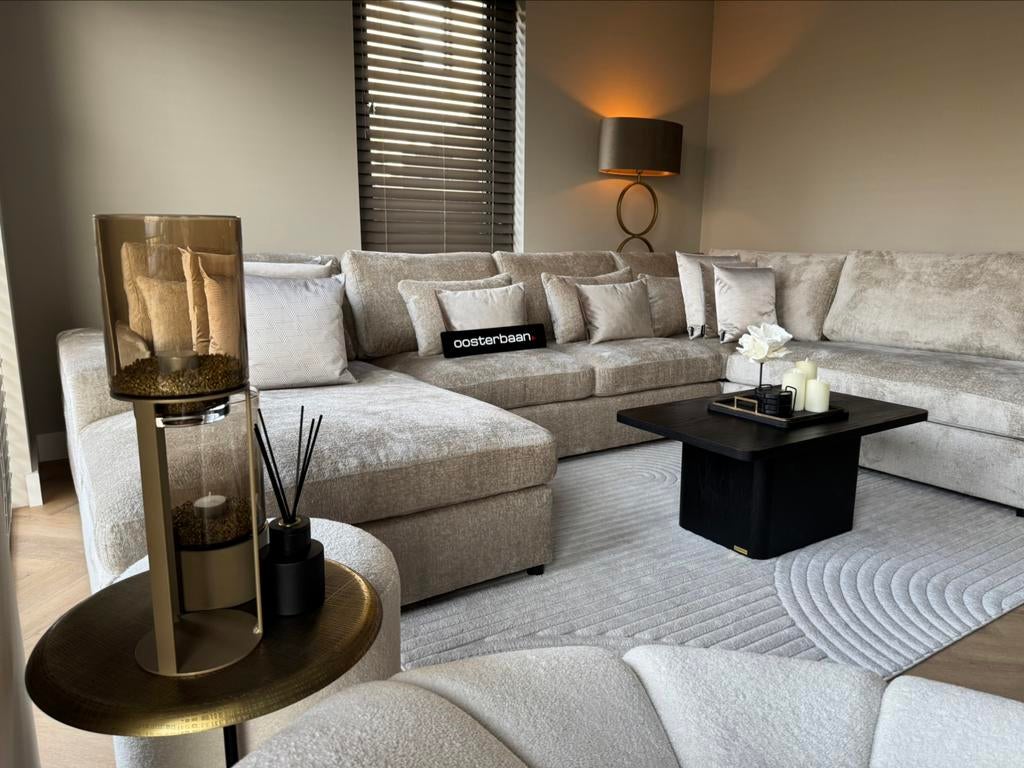 Luxe Velvet Teddy U-bank Nepal 180x370x240cm Sand NEW Uniek, Info@oosterbaanwonen.nl, Venus 31 8448CE Heerenveen, Hoekbank, Ophalen of Verzenden