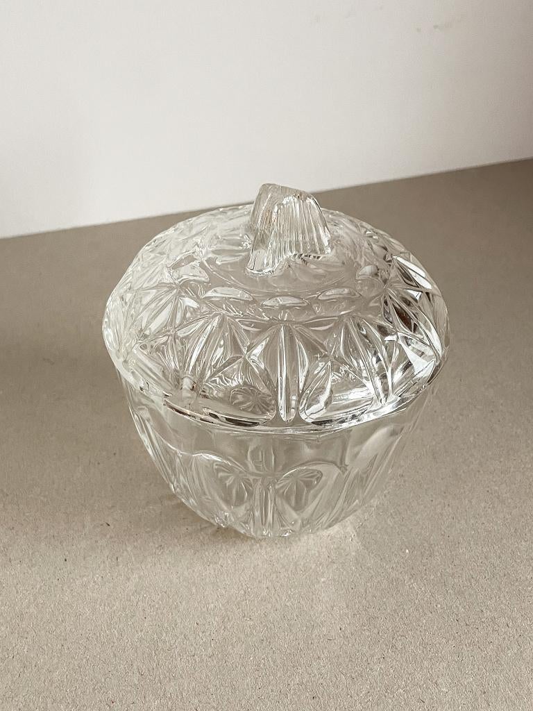 Glazen Reims france bonbonnière potje met deksel, Antiek en Kunst, Antiek | Glas en Kristal, Ophalen of Verzenden