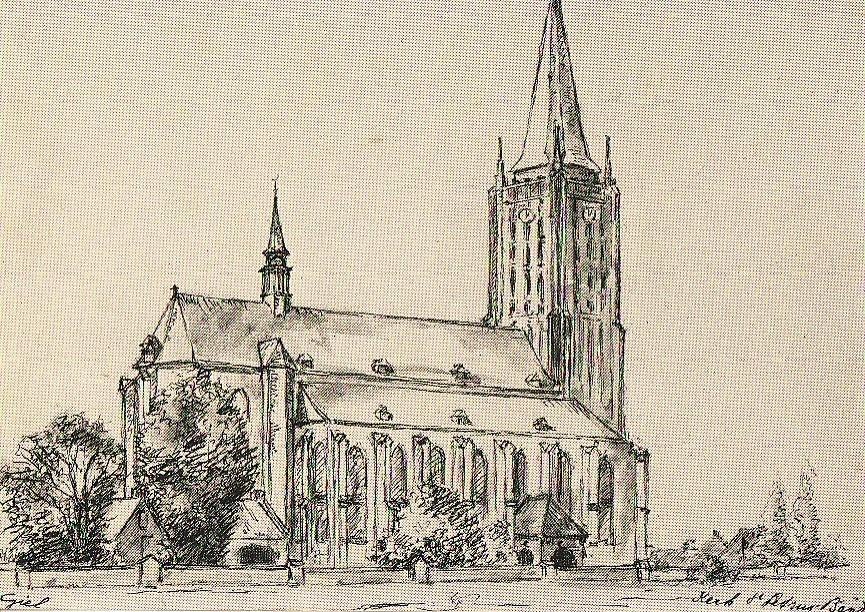 Gezicht op de Grote Kerk Venray door Giel Kusters 1978 ., Verzamelen, Ansichtkaarten | Nederland, Ongelopen, Limburg, 1960 tot 1980