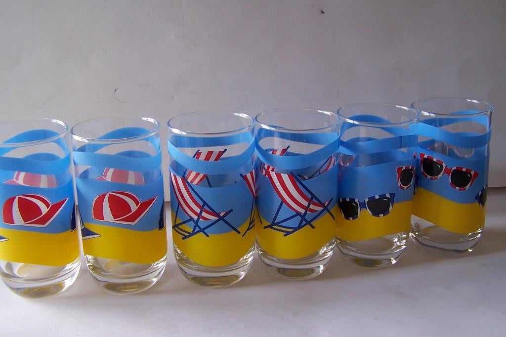 6 limonade glazen -Zie foto's., Ophalen of Verzenden, Zo goed als nieuw, Frisdrankglas