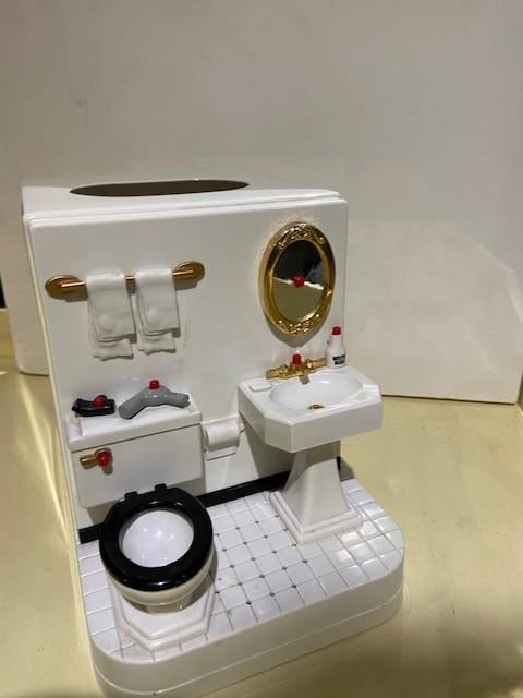 Vintage miniature bathroom badkamer tissue houder met geluid, Ophalen of Verzenden, Zo goed als nieuw, Wit, Overige typen