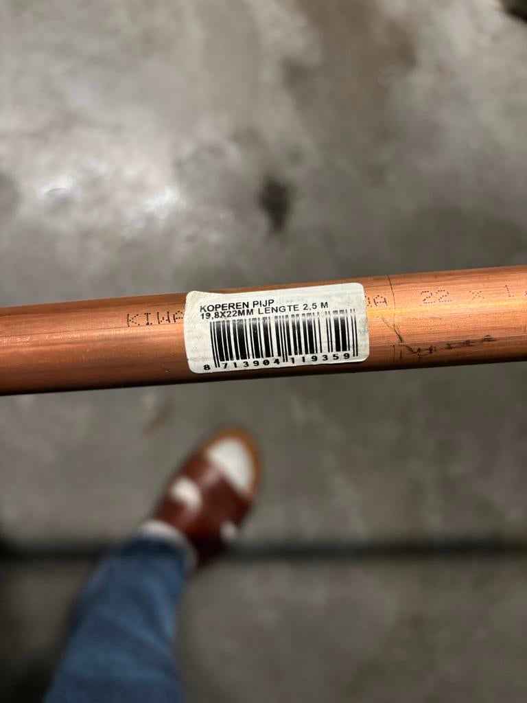 Koperen buis Kiwa QA 19,8x22mm lengte 2,5 meter, Ophalen, Overige materialen, 2 tot 4 meter, 20 tot 40 mm