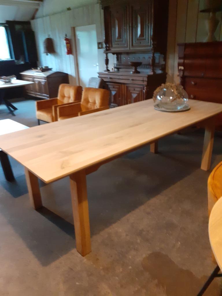 Massief eiken eettafel met houten poten 220x100.NIEUW, Ophalen, Gebruikt, 100 tot 150 cm, Eikenhout