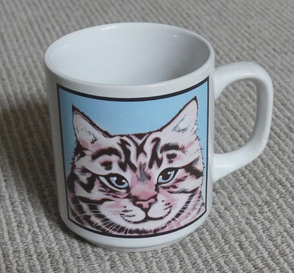 Vintage kattenbeker cyperse kat poes kattenkop, Gebruikt, Ophalen of Verzenden, Overige stijlen, Kop(pen) en/of Schotel(s)