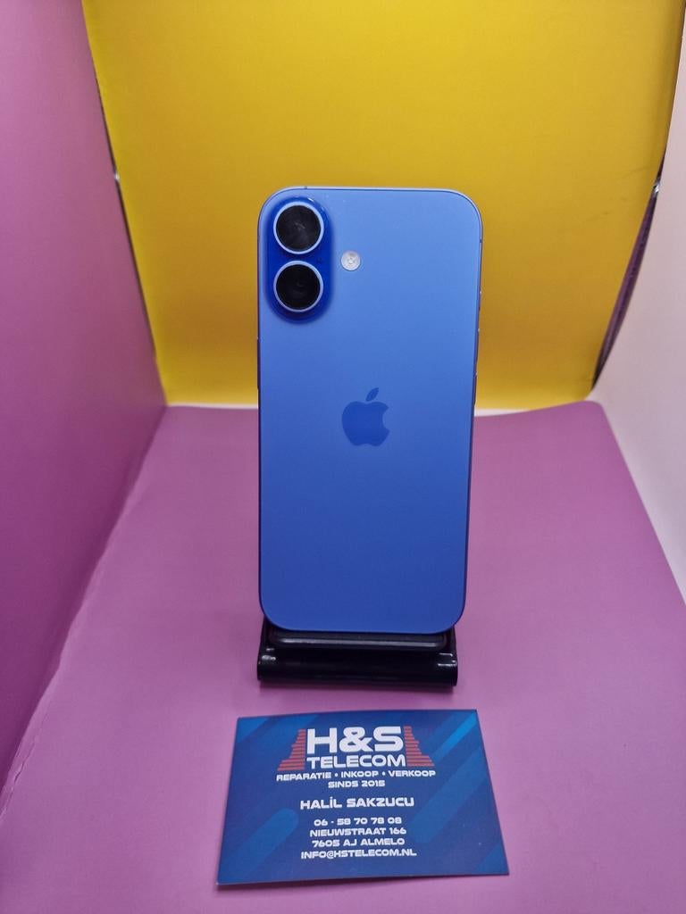 Blauwe Iphone 16 128 Gb 2 jaar garantie alles orgineel, Telecommunicatie, Mobiele telefoons | Apple iPhone, Ophalen of Verzenden
