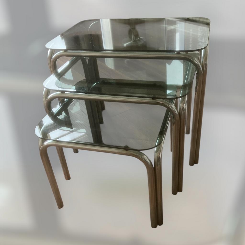 Mimiset spaceage 70 S chroom met rookglas, Huis en Inrichting, Ophalen, Minder dan 45 cm, Minder dan 55 cm, Gebruikt
