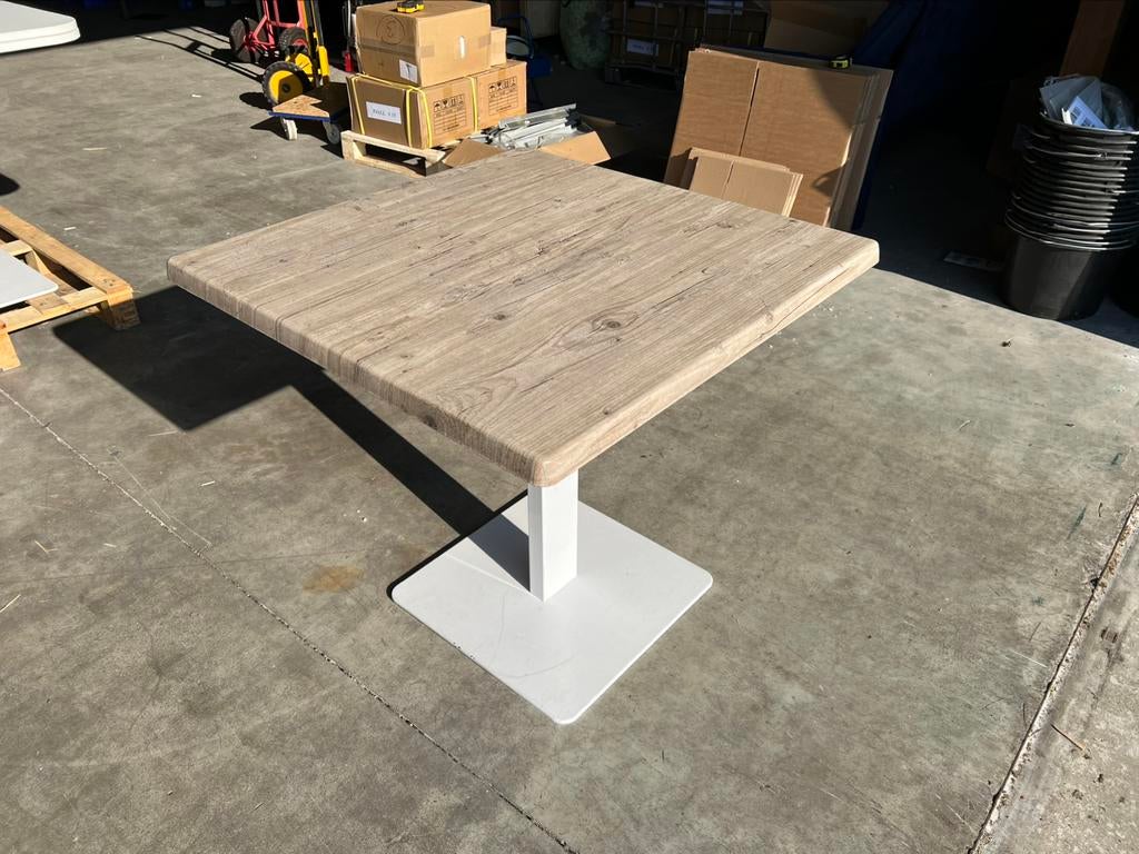 2x horeca tafel terrastafels refurbished 160x80 80x80, Overige houtsoorten, Gebruikt, 100 tot 150 cm, Vierkant