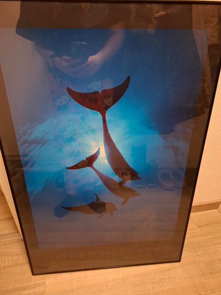 Schilderij met dolfijnen, Ophalen, Metaal of Aluminium, Zo goed als nieuw, 75 cm of meer