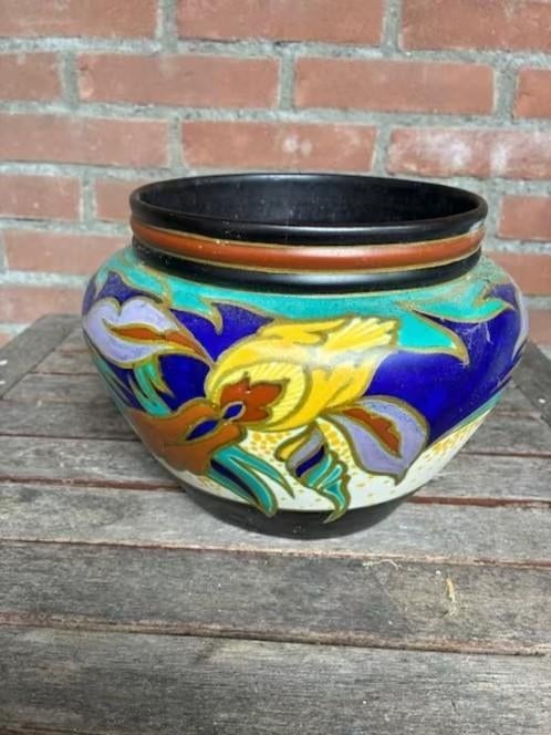 Antiek Vintage Bloempot Cachepot Gouda plateel gaaf, Ophalen
