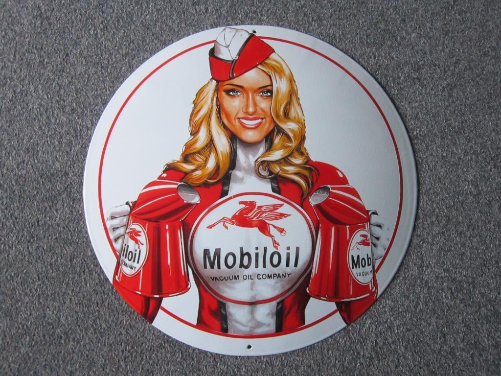 MOBILOIL EMAILLE RECLAMEBORD, Ophalen, Zo goed als nieuw, Reclamebord