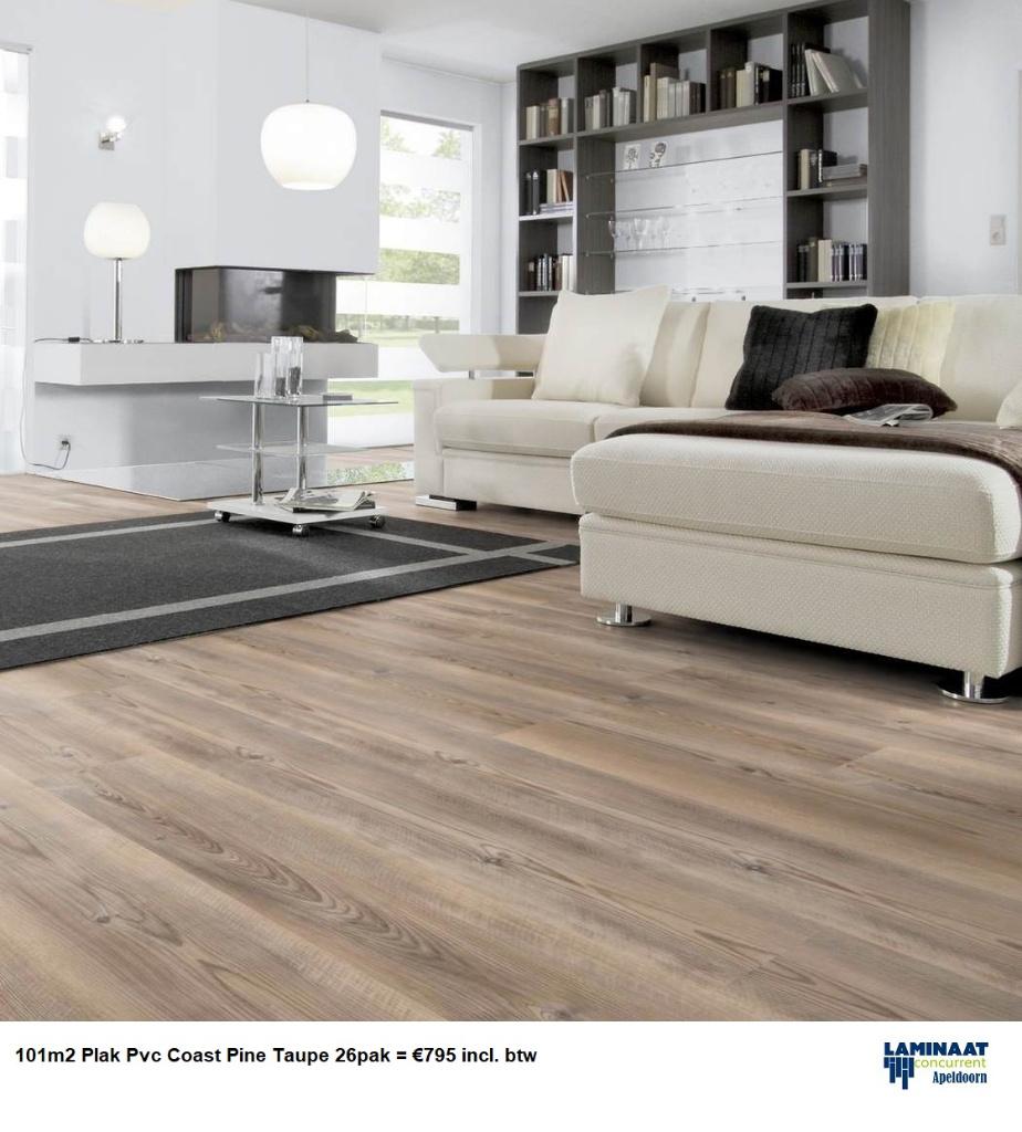 101m2 Plak Pvc Coast Pine Taupe 26pak = €795 incl. btw, Huis en Inrichting, Stoffering | Vloerbedekking, Nieuw, Laminaat, Beige
