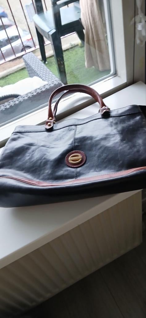 La moda 🌸echt leder tas dk blauw met bruin, Ophalen of Verzenden, Blauw, Overige merken, Leer