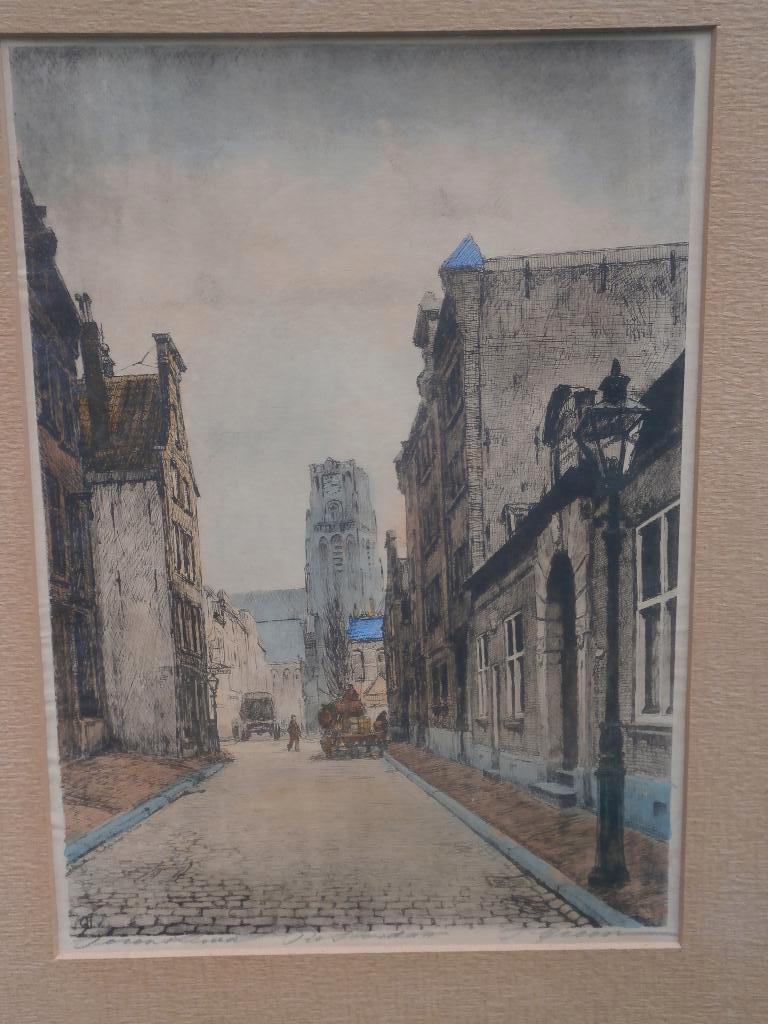 Oud Rotterdam, Kleurets, Lange Torenstraat met Laurenstoren, Antiek en Kunst, Ophalen of Verzenden