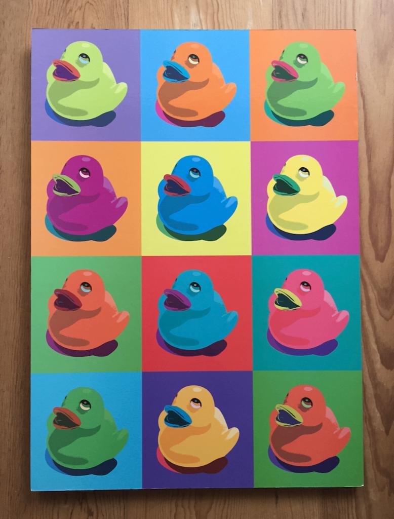 POP Art vintage poster badeendje, Warhol stijl 90's, 50x70cm, Gebruikt, 50 tot 75 cm, Ophalen of Verzenden, Print