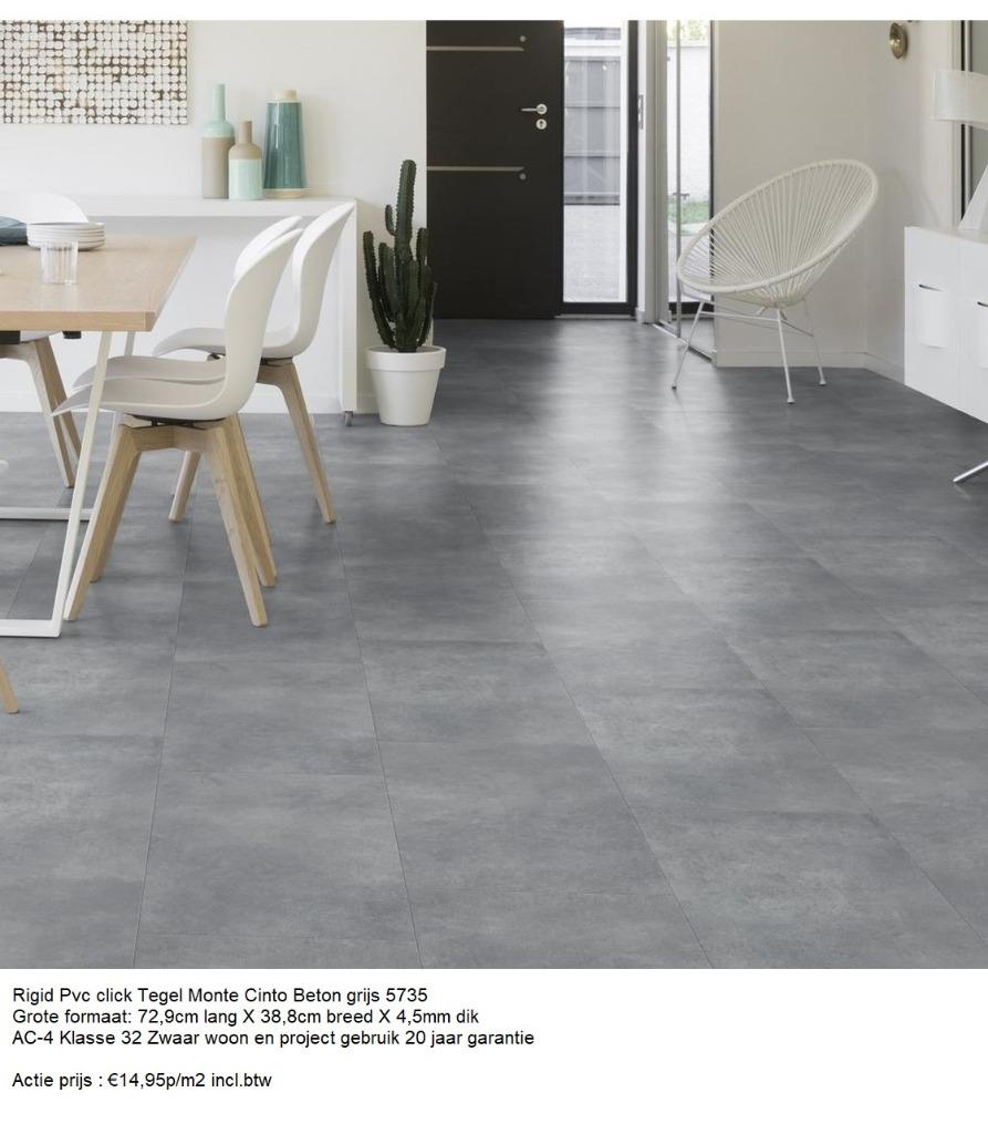 Grote Pvc Click Tegel Laminaat Beton Grijs 5735 € 14,95m², 75 m² of meer, Nieuw, Ophalen of Verzenden, Grote Pvc click tegel beton grijs