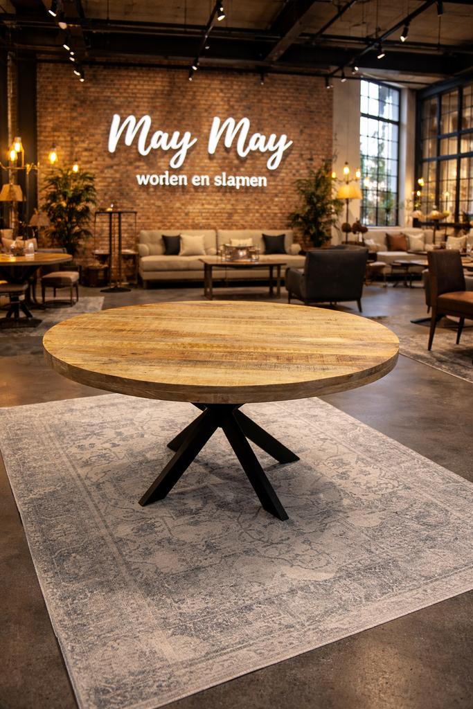 Eettafel rond 150cm Mangohout direct leverbaar E-7049, Overige houtsoorten, Rond, Nieuw, Ophalen of Verzenden