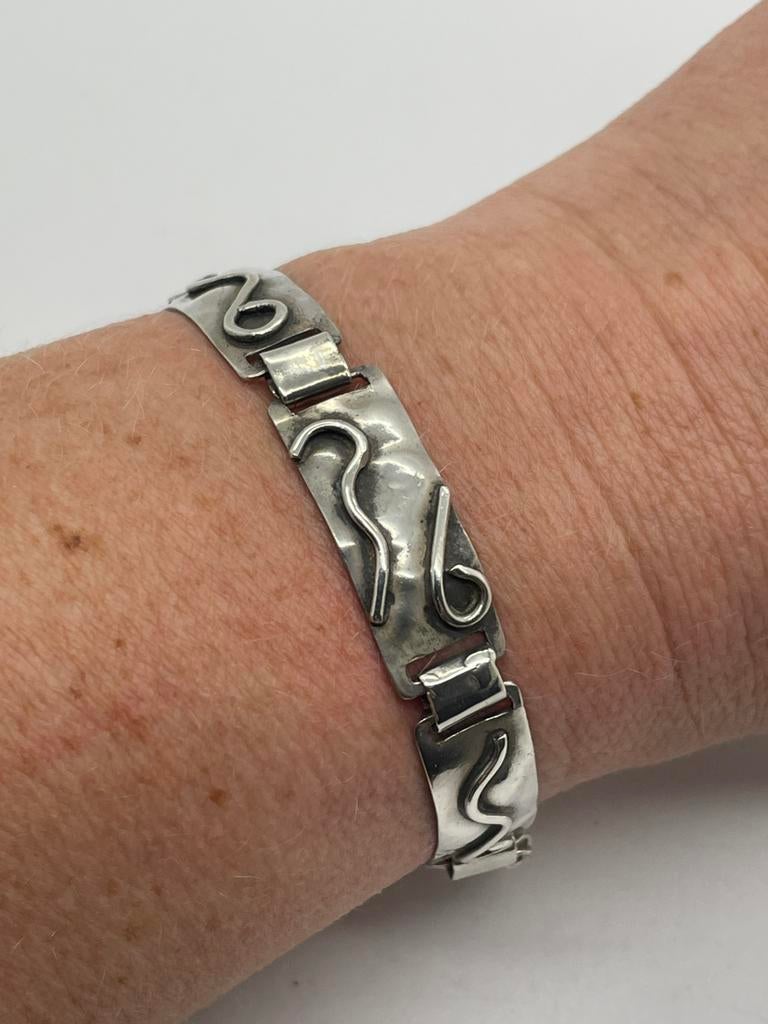 C173 Prachtige zilveren armband modernist, Sieraden, Tassen en Uiterlijk, Ophalen of Verzenden, X, Zilver, Zilver